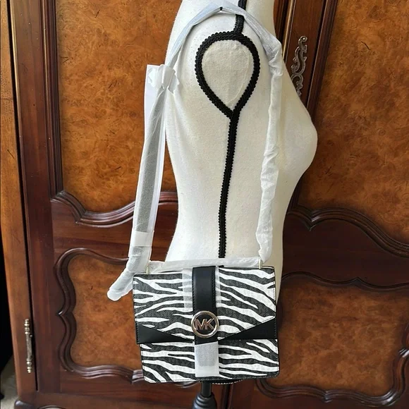 MK Greenwich Small Zebra Print Calf Hair Crossbody Bag